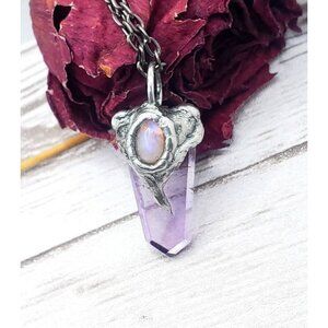 Moonstone and amethyst crystal Necklace